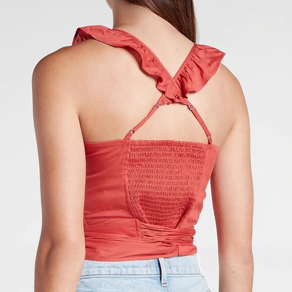 Express Baked Apple Wrap Front Ruffle Strap Tie Front Cami SZ L - Picture 5 of 8